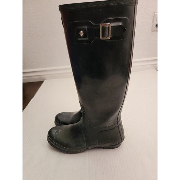 Hunter Boots Womens Size 10F Classic Original Tall Rain Black Gloss Wellies - Picture 5 of 12